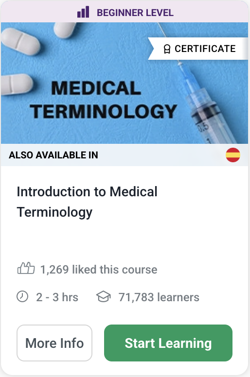Alison course card for Introduction to Medical Terminology
